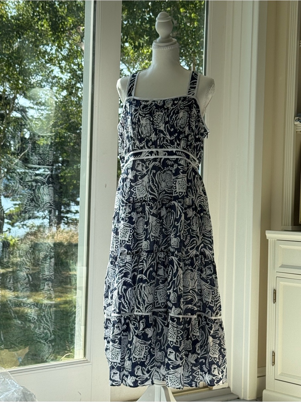 Talbots NWOT, Tiered Fit and Flare Dress, Distressed Jacobean, size 10